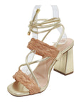 Gold Tie-Up Natural Raffia Block Heeled Sandal - Julia & Santos