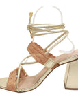 Gold Tie-Up Natural Raffia Block Heeled Sandal - Julia & Santos