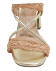 Gold Tie-Up Natural Raffia Block Heeled Sandal - Julia & Santos