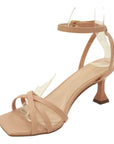 Tan Strappy Square Toe Asymmetric Heel - Julia & Santos
