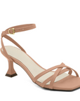 Tan Strappy Square Toe Asymmetric Heel - Julia & Santos