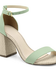 Round Toe Light Green Leather Tan Heel - Julia & Santos