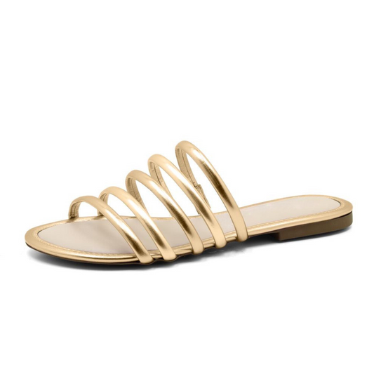 Slip-On Gold Strappy Flat Sandals - Julia & Santos 
