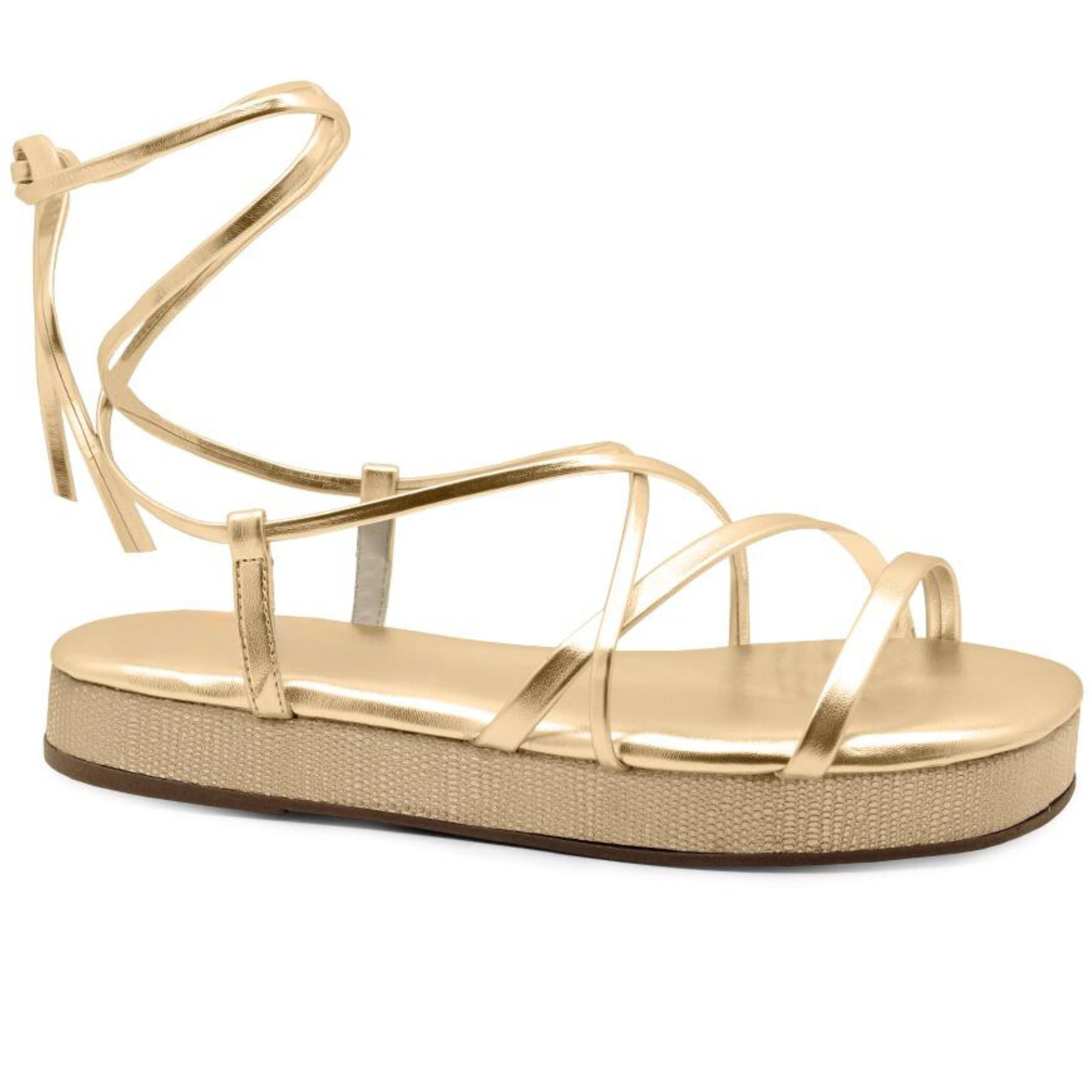 Maria Gold Strappy Tie-Up Flatform Sandals