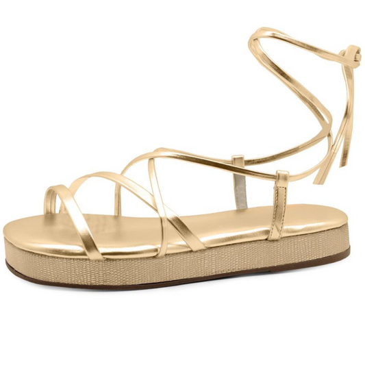 Gold Strappy Tie-Up Flatform Sandals - Julia & Santos 