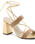 Tan/Gold Tie Up Block Heel - Julia & Santos