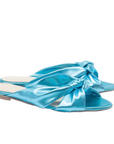 metallic blue slip-on flat sandals with minimalist design – Kristen by Julia & Santos