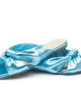 Metallic Blue Flat Slip On Sandals - Julia & Santos