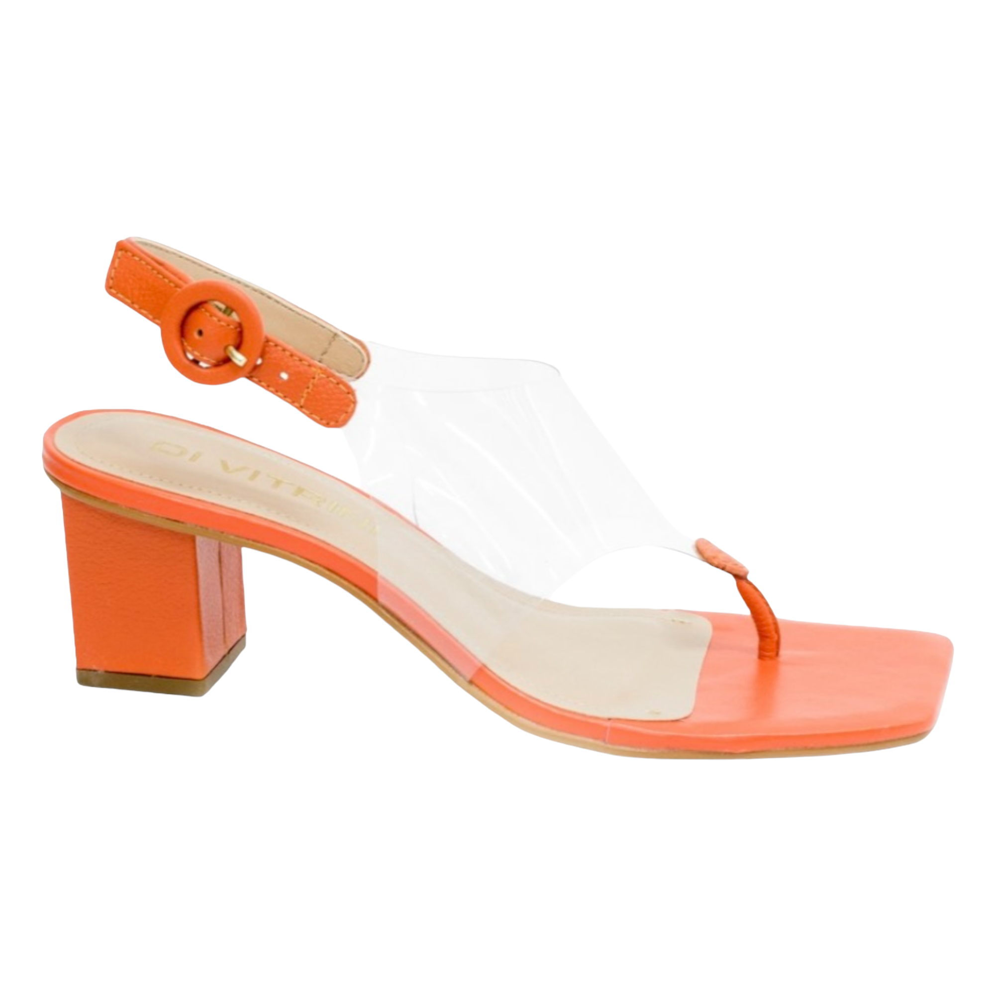 Clear and Orange Block Heeled Sandal 7