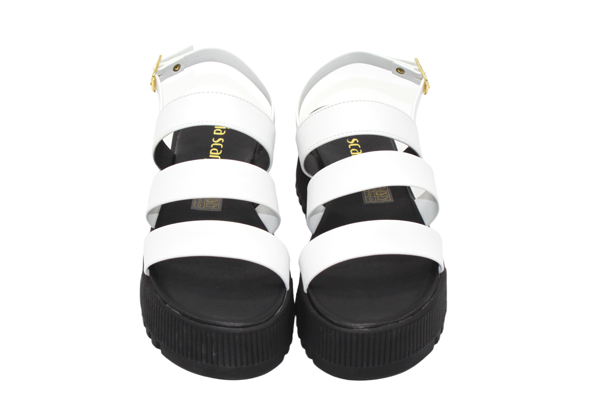 Strappy Black White Platform Wedge w Lug Sole