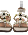 Studded Off White/Gold Flat Sandals - Julia & Santos