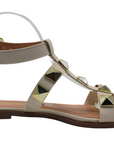Studded Off White/Gold Flat Sandals - Julia & Santos