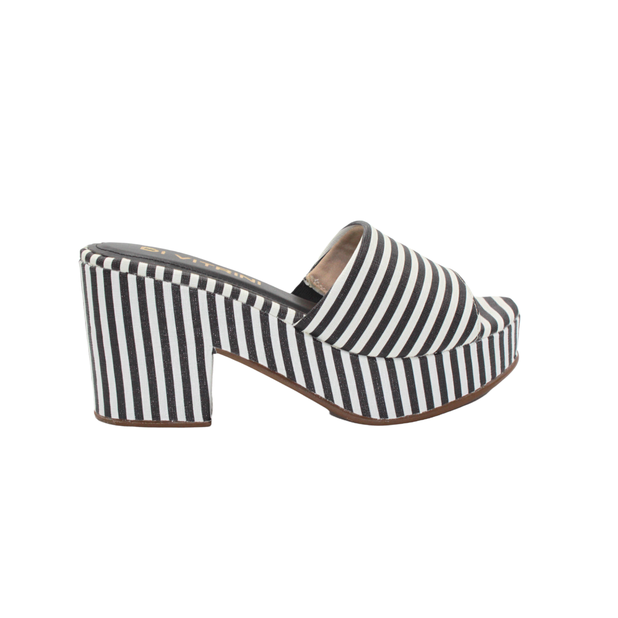 Black and white striped block heel clearance