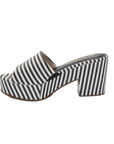 Slip On Black and White Striped Platform Heels - Julia & Santos