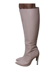 Croc Embossed Faux Leather Knee High Pointed Boots - Julia & Santos