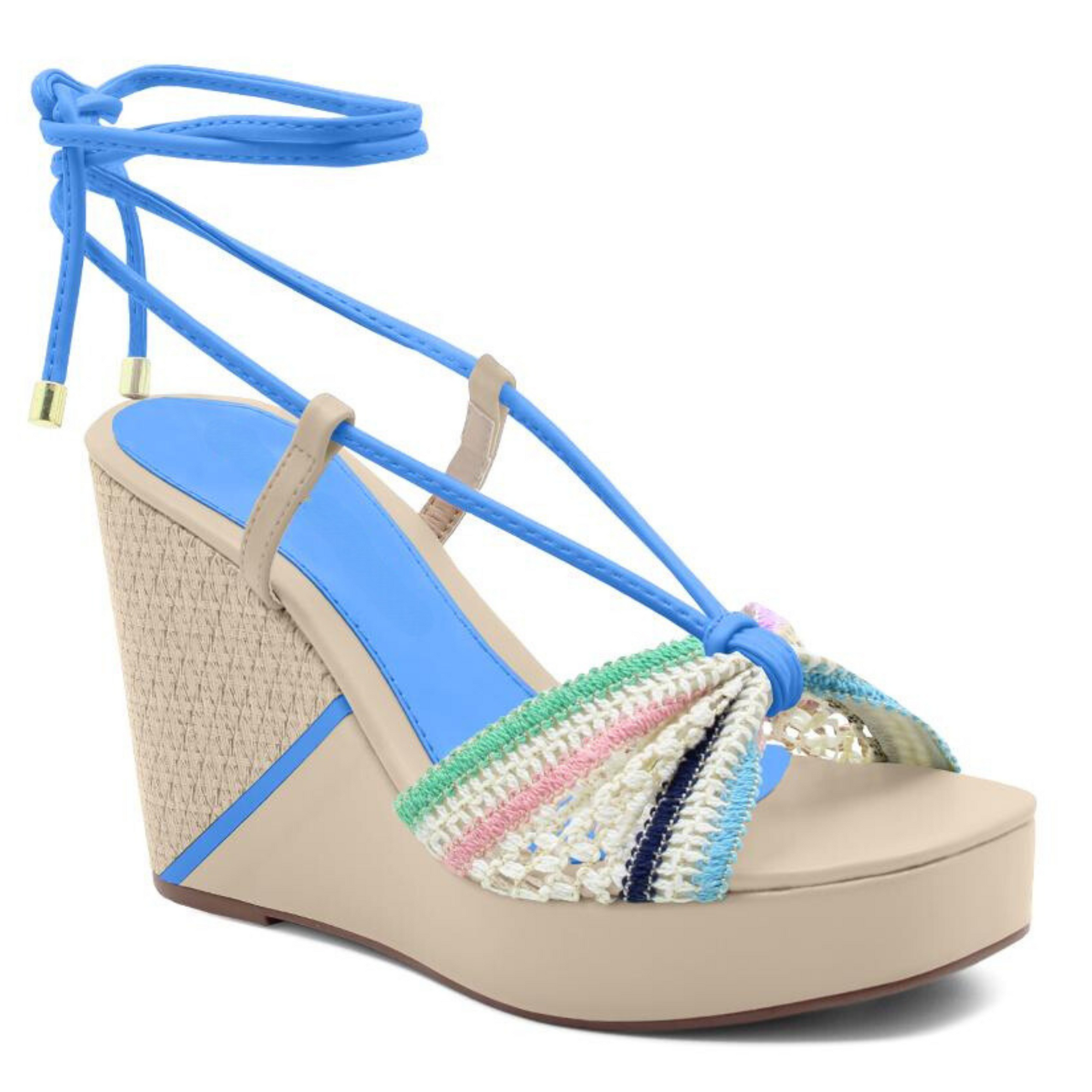 Tie-Up Blue/Tan Platform Wedge - Julia & Santos