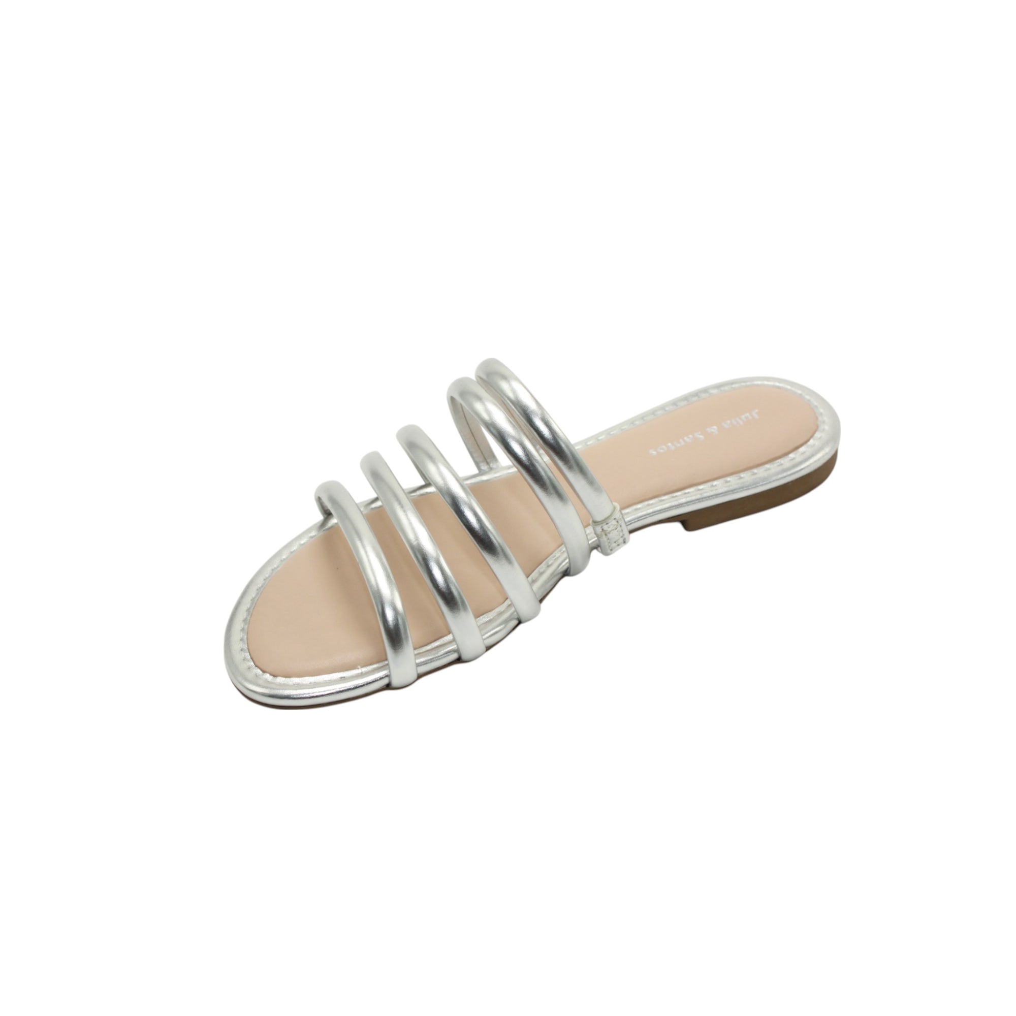 Slip-On Silver Strappy Flat Sandals – Julia Santos