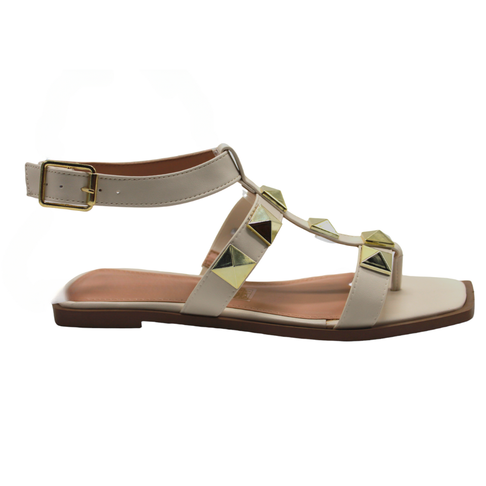 off-white gladiator sandals with gold studs – Alexandra by Julia & Santos