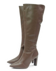 Brown Leather Knee High Pointed Boots