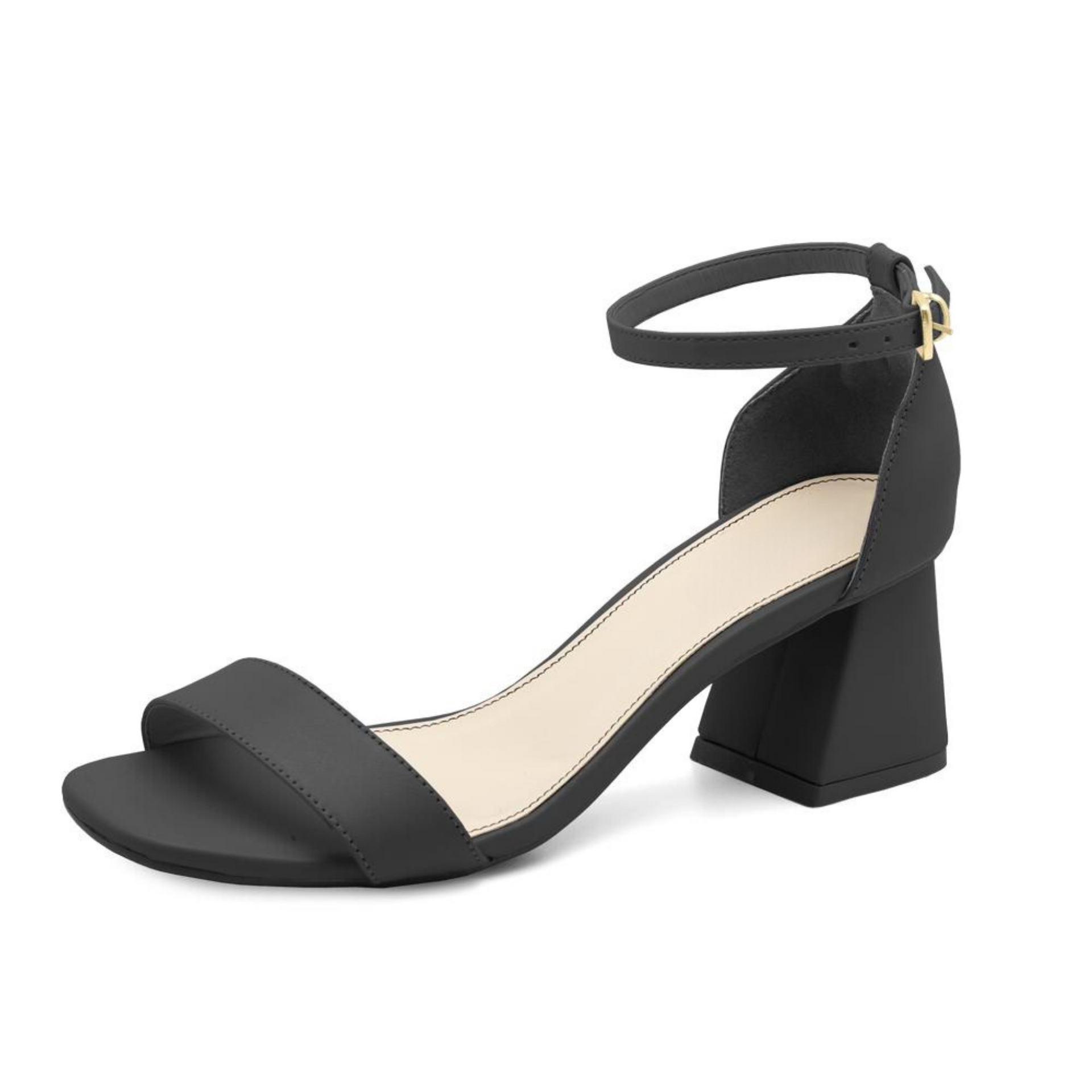 Round Toe Block Leather Black Heel Julia Santos