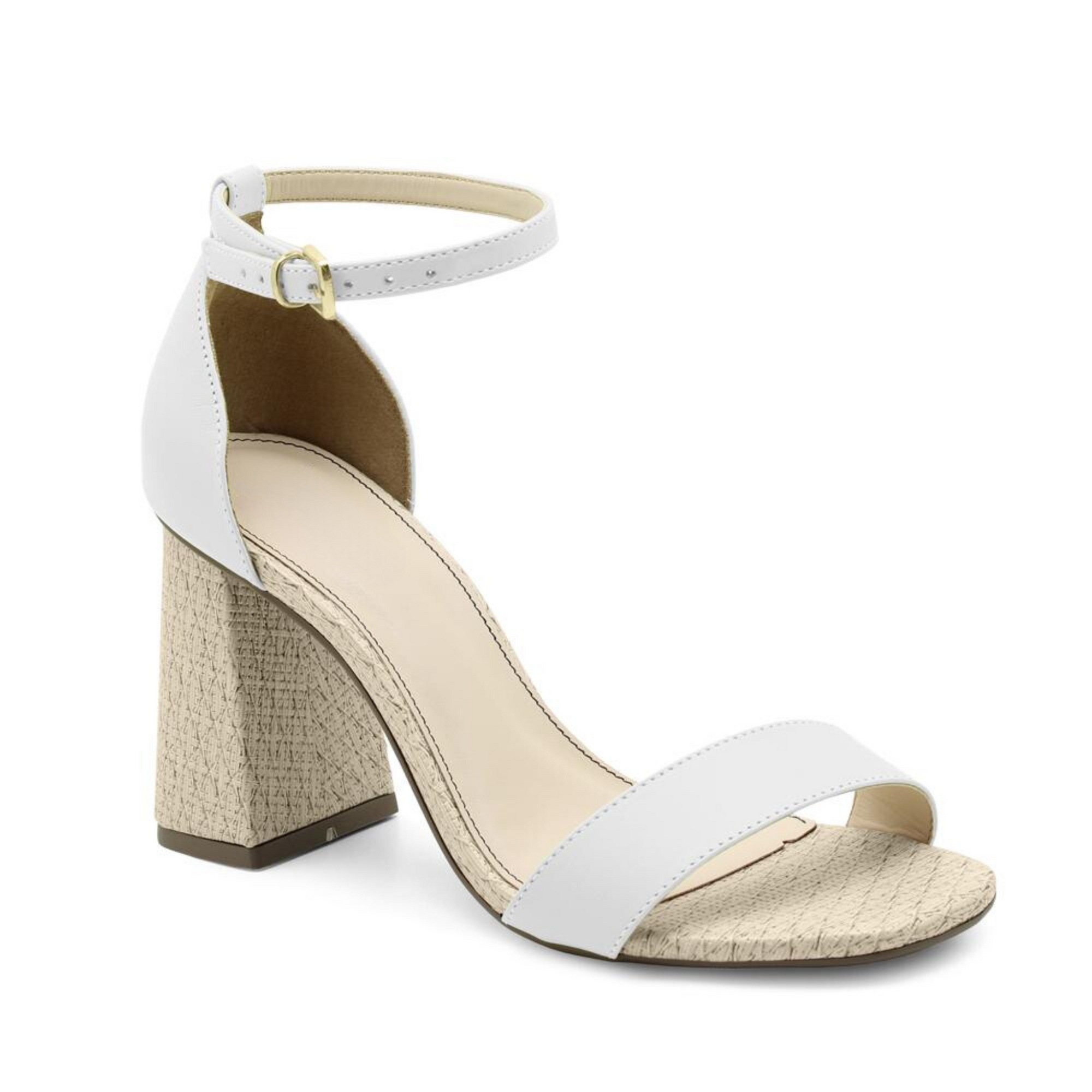 Round Toe Block Leather White Heel - Julia & Santos