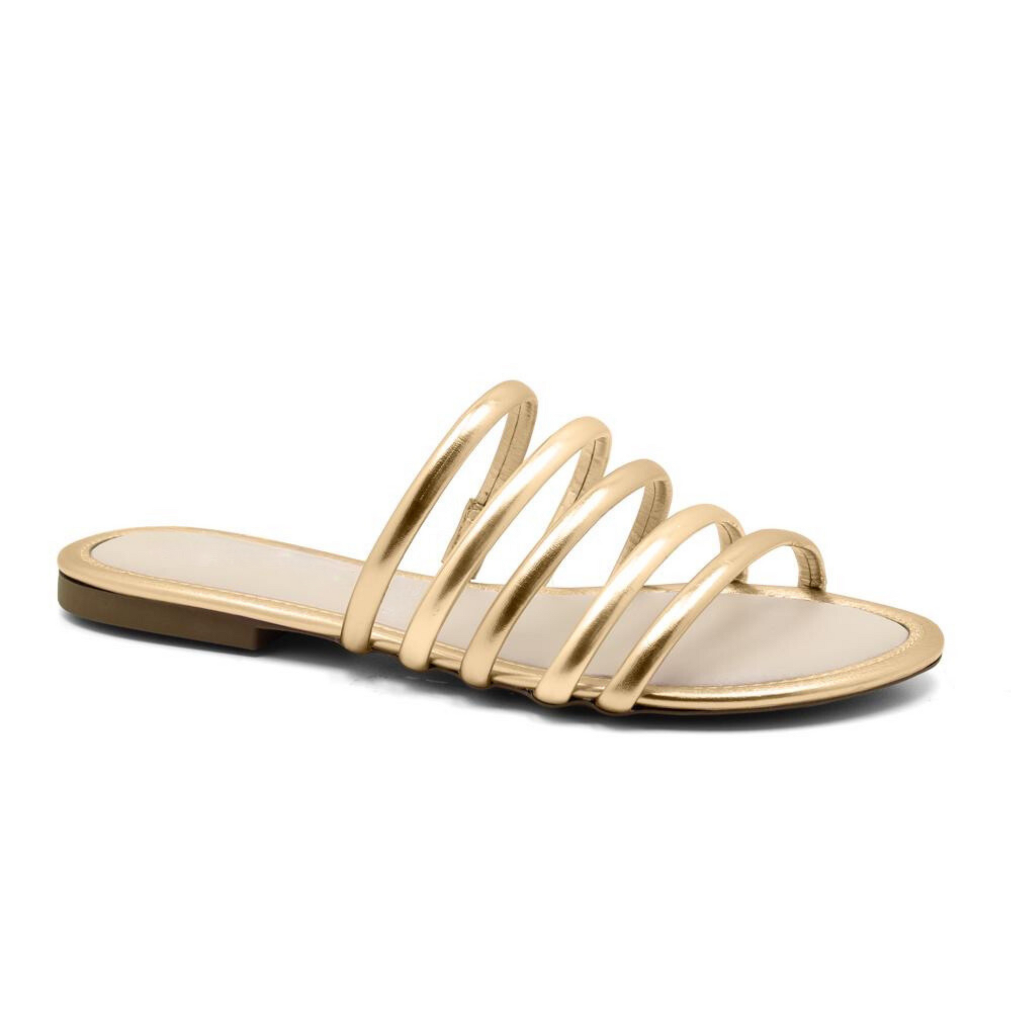 Slip-On Gold Strappy Flat Sandals Julia & Santos Slip-On Gold Strappy Flat Sandals Julia & Santos
