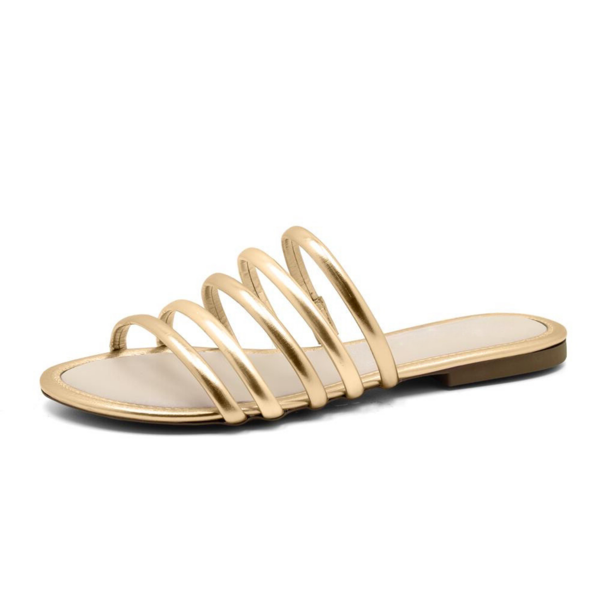 Slip On Gold Strappy Flat Sandals