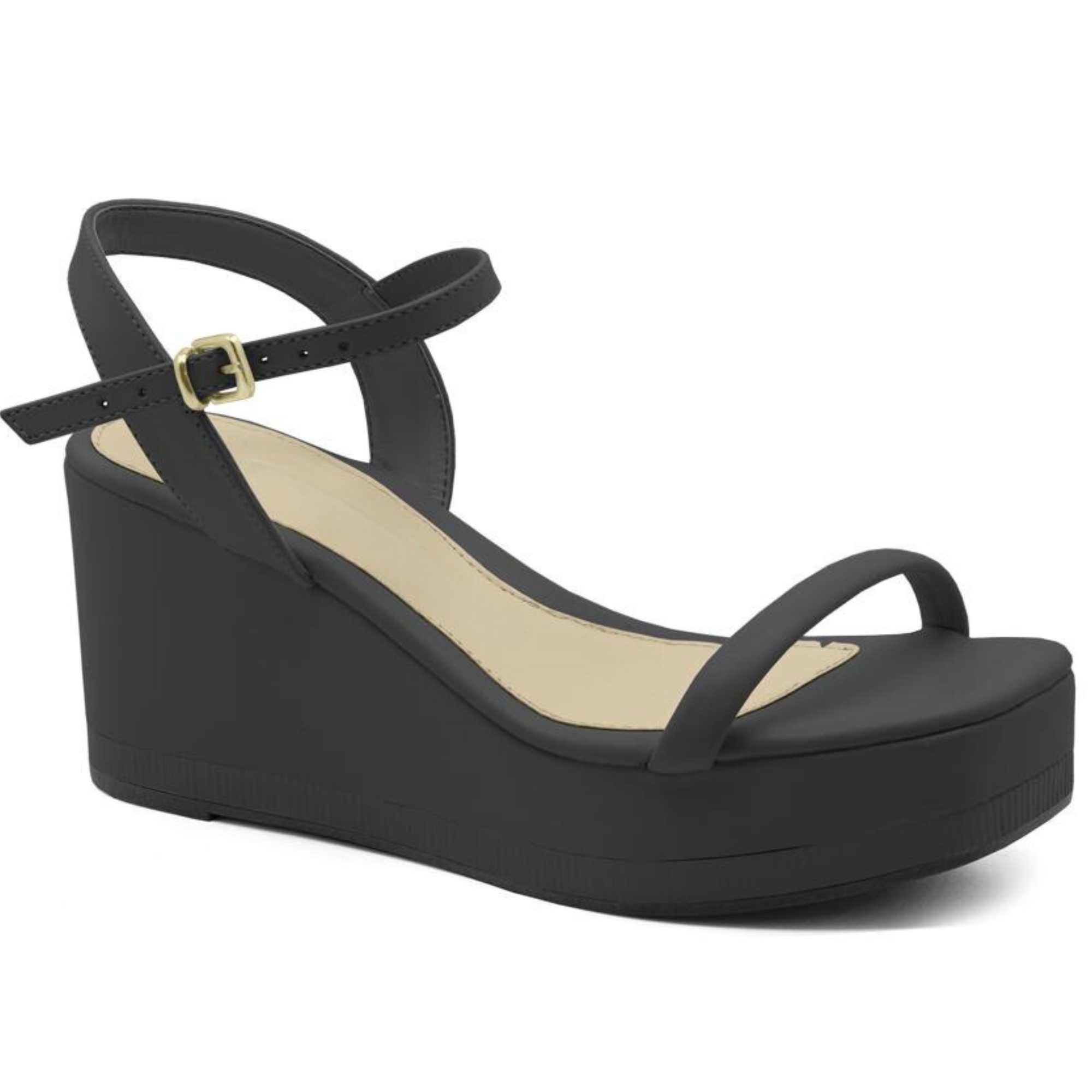 Black Strappy Platform Wedge