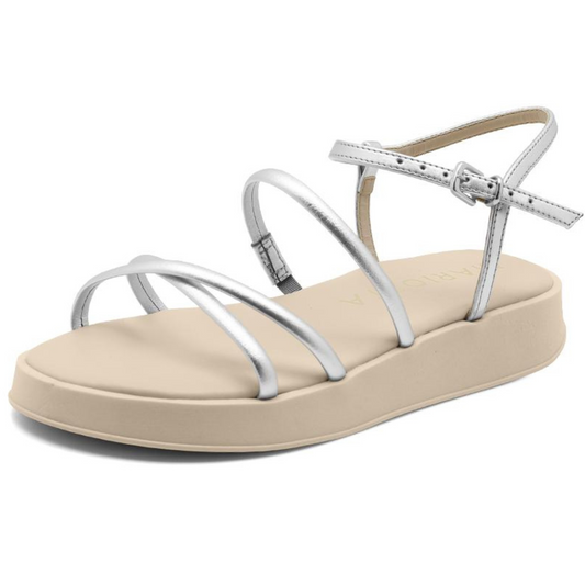 Silver Strappy Flatform Sandals - Julia & Santos 