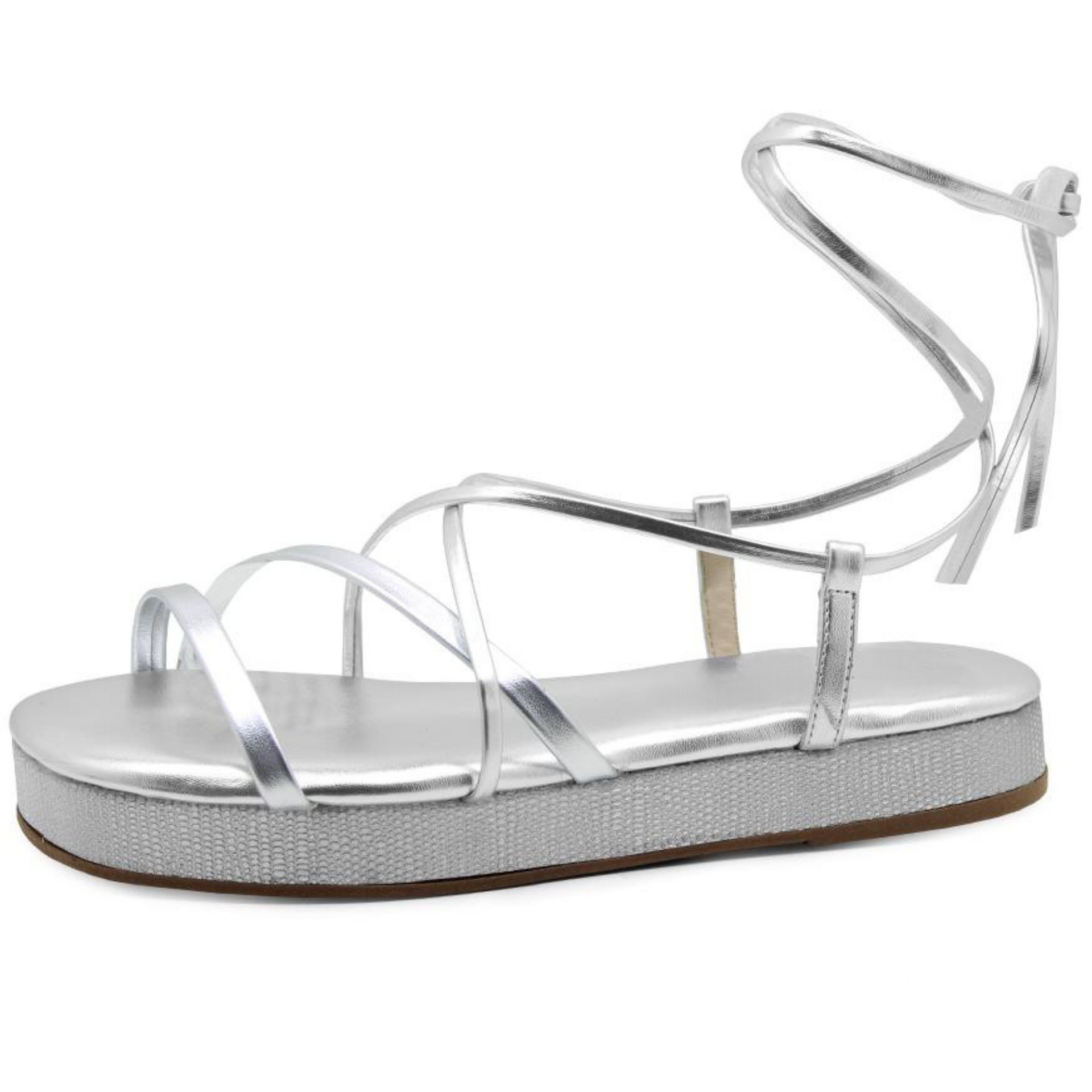 Tie deals up silver sandals