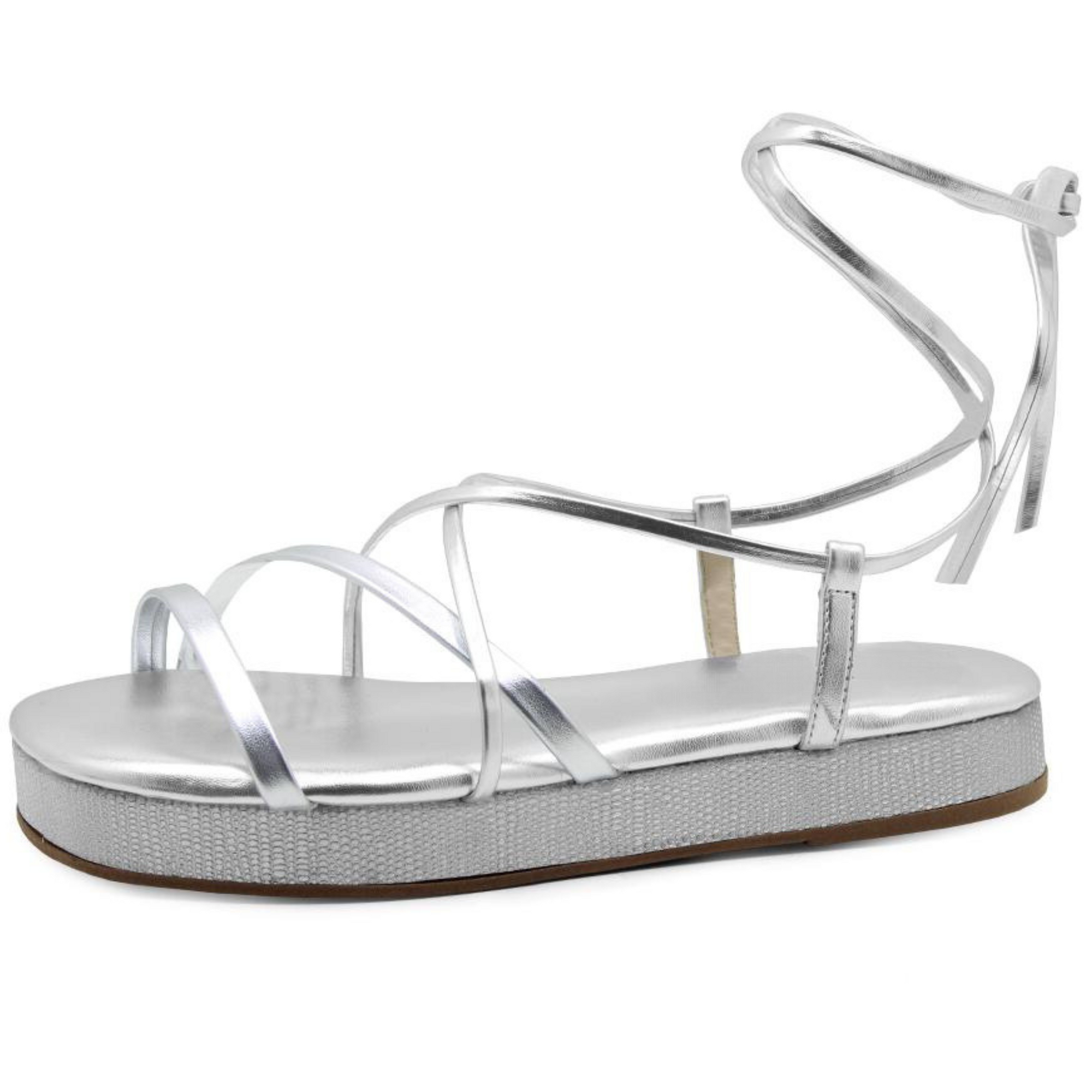 Silver Strappy Tie-Up Flatform Sandals - Julia &amp; Santos 