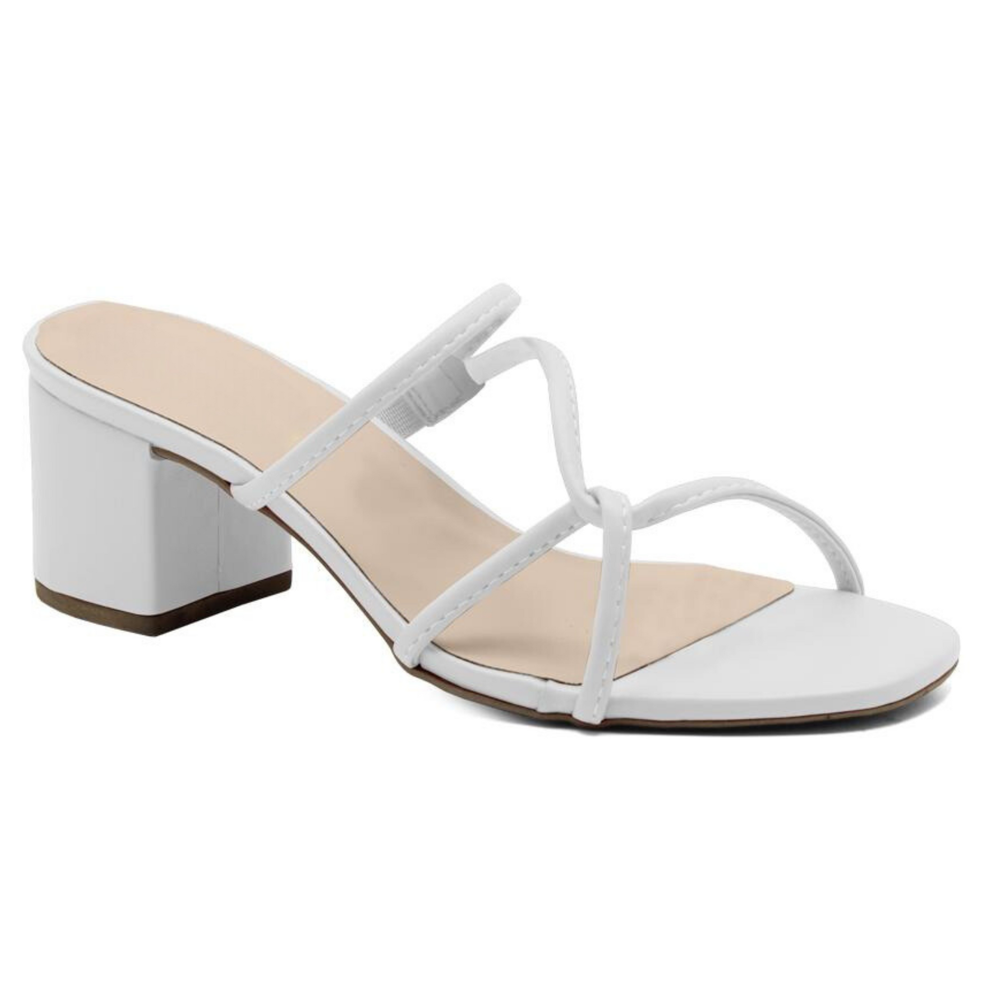 Slip On White Strappy Block Heel - Julia & Santos