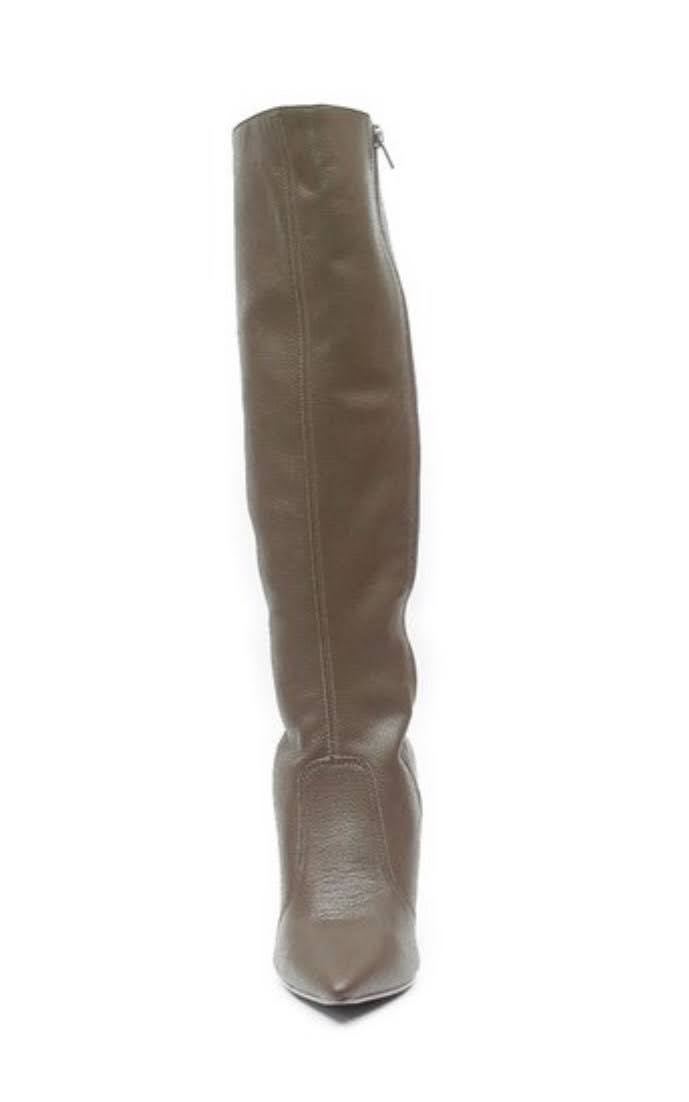 Tobacco  Brown Leather Knee High Pointed Boots