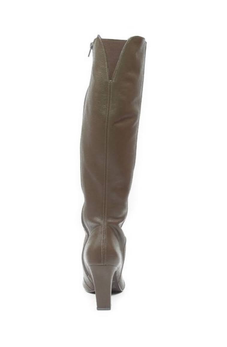 Tobacco  Brown Leather Knee High Pointed Boots