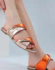 Metallic Orange Slip On Flat Sandals - Julia & Santos 