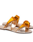 Metallic Orange Slip On Flat Sandals - Julia & Santos 