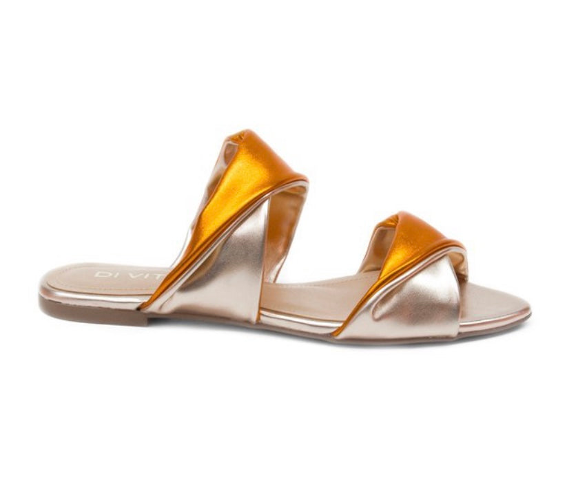Metallic Orange Slip On Flat Sandals - Julia & Santos 