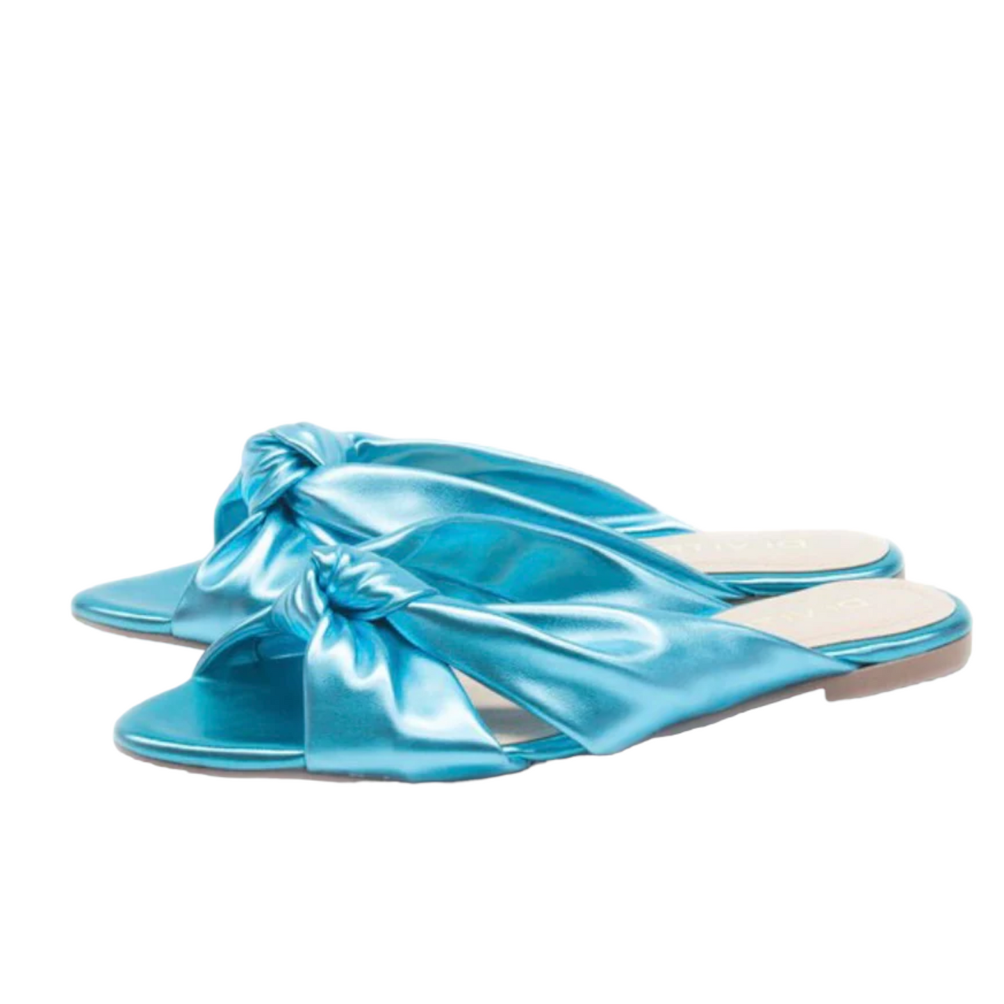 Metallic Blue Flat Slip On Sandals