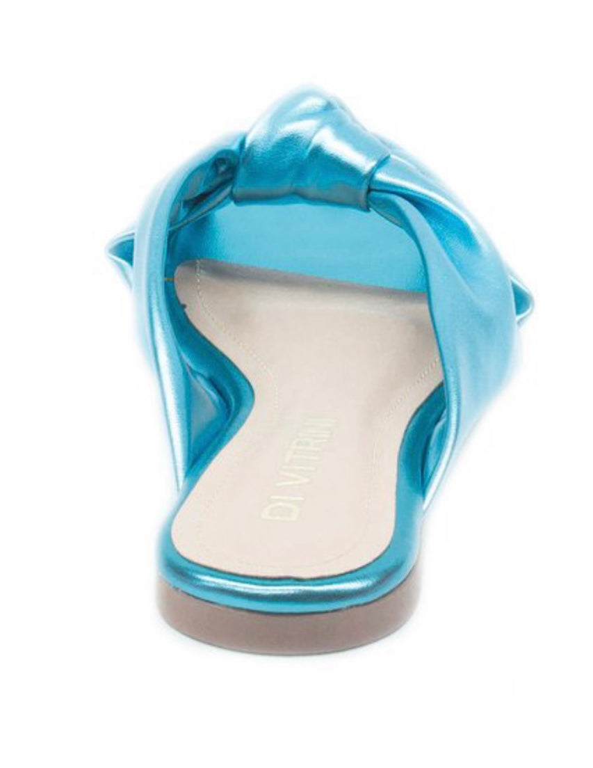 Metallic Blue Flat Slip On Sandals - Julia &amp; Santos 