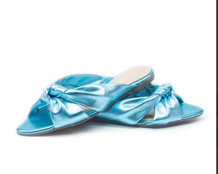 Metallic Blue Flat Slip On Sandals