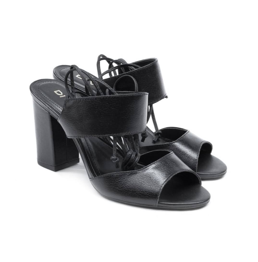 Black Tie-Up Block Leather Heeled Sandal - Julia &amp; Santos 