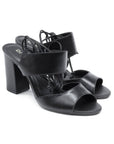 Black Tie-Up Block Leather Heeled Sandal - Julia & Santos 