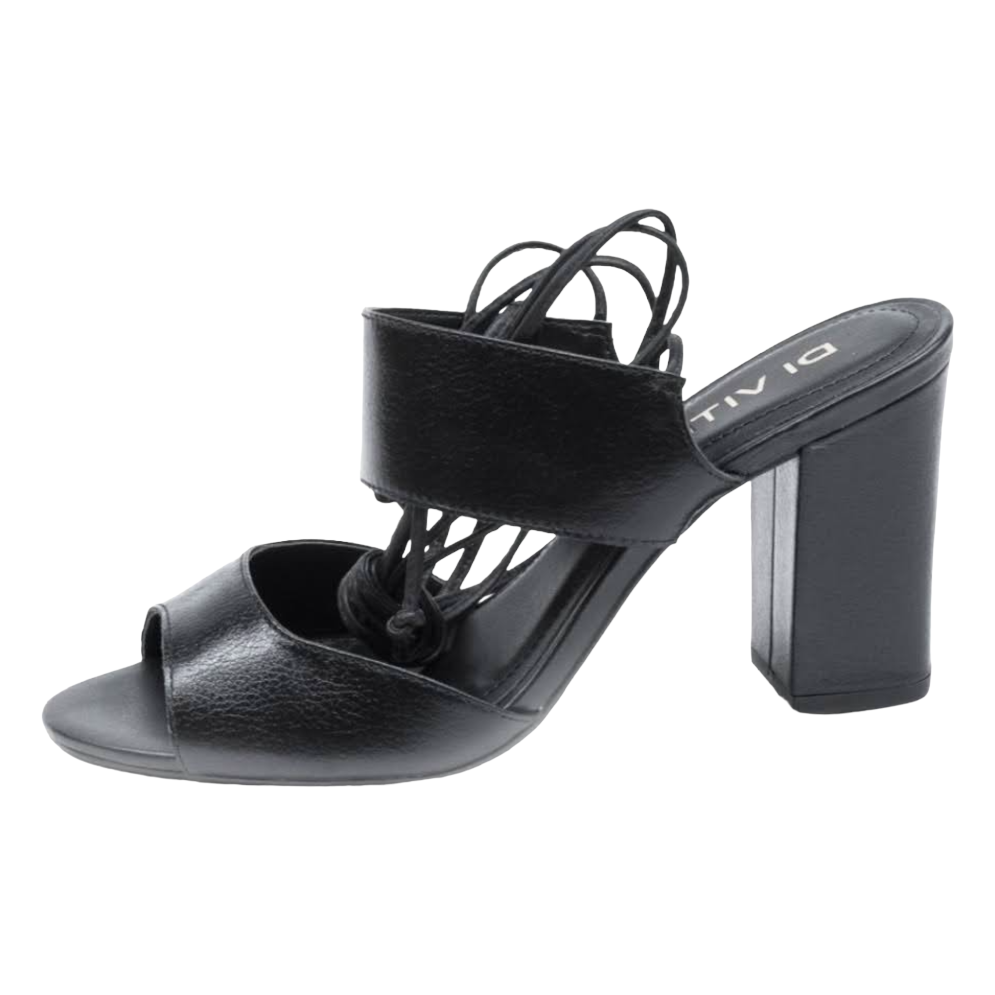 Black Tie-Up Block Leather Heeled Sandal - Julia & Santos 