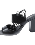 Black Tie-Up Block Leather Heeled Sandal - Julia & Santos 