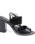 Black Tie-Up Block Leather Heeled Sandal - Julia & Santos 