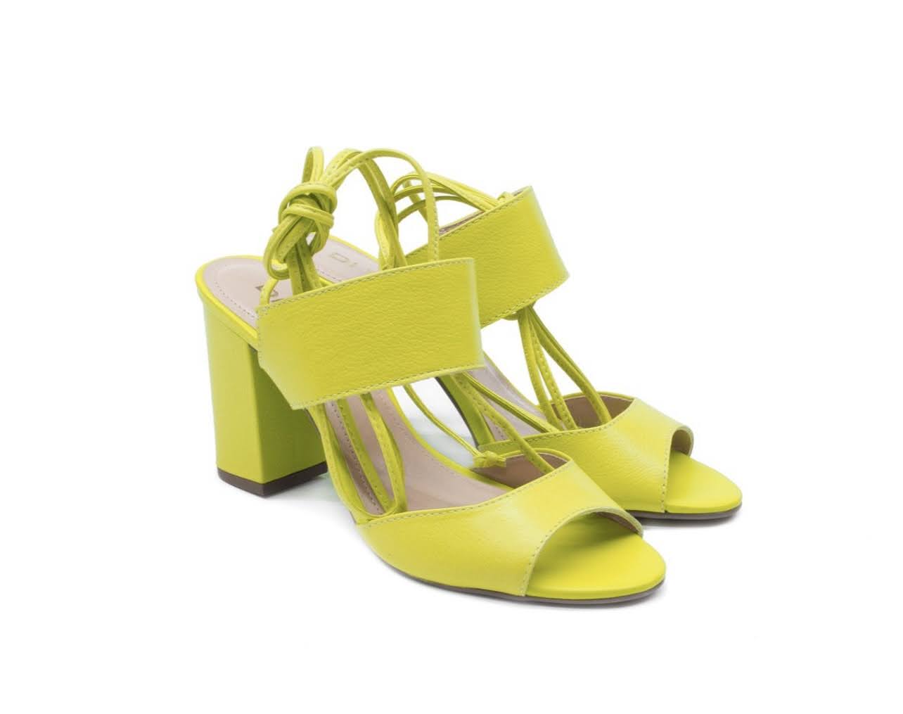 Lime Green Tie Up Leather Block Heel Sandals - Julia & Santos 