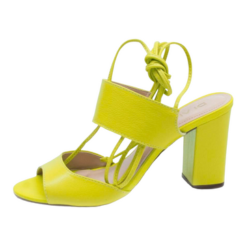 Lime Green Tie Up Leather Block Heel Sandals
