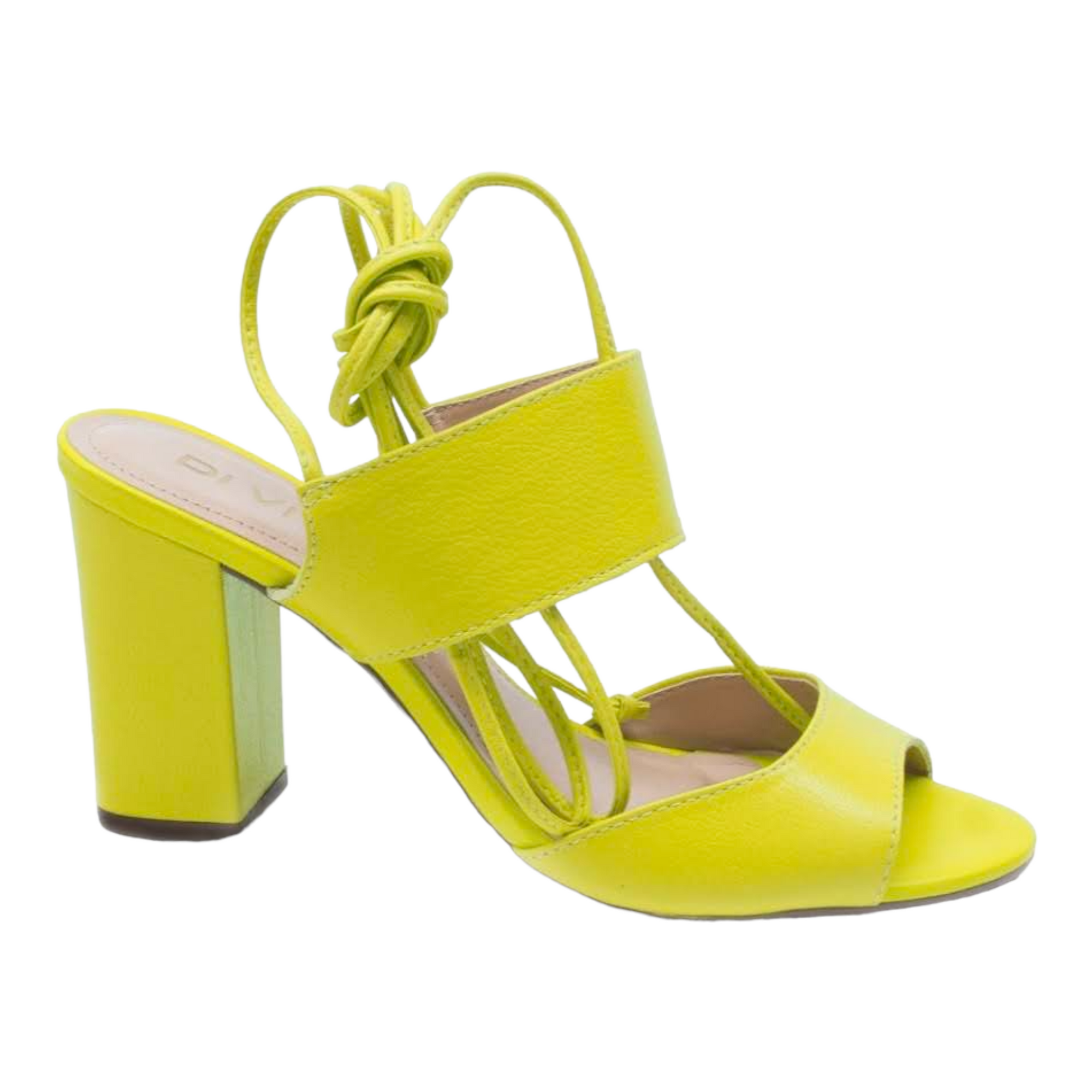 Lime Green Tie Up Leather Block Heel Sandals - Julia &amp; Santos 