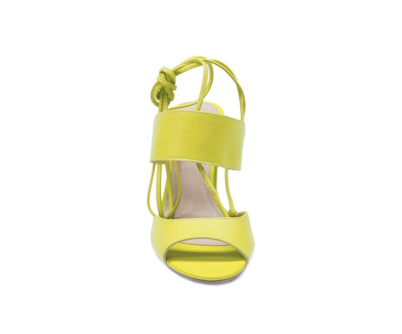 Lime Green Tie Up Leather Block Heel Sandals - Julia & Santos 