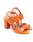 Orange Tie Up Leather Block Heeled Sandals - Julia & Santos 